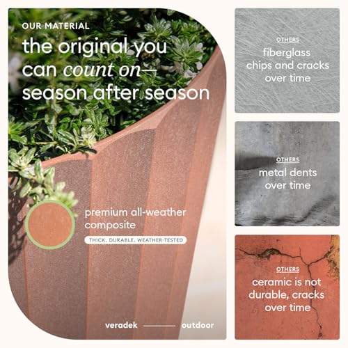 Veradek Column Series Tall Planter - Tapered Outdoor Planter with Shelf - color: Terracotta, style: Wide Groove - 2 Pack