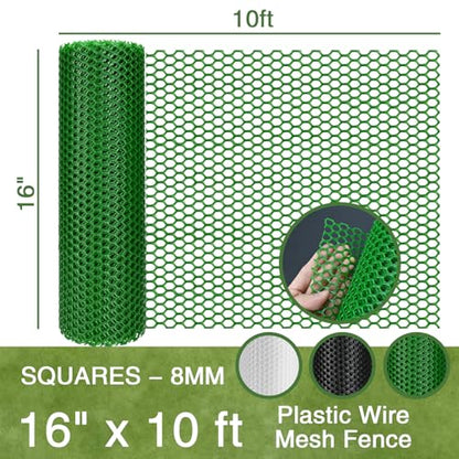 Green Plastic Wire Mesh Fence 16In x 10Ft, Chicken Wire Fencing for Poultry - color: Green, size: 16IN x 10FT
