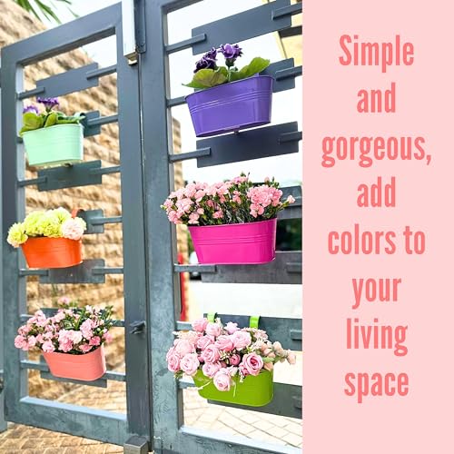 LaLaGreen Hanging Rail Planter (11.2 in, 6 Pack) Colorful Metal Garden Pots - size: Multi-E 11.2" x 6 Pack