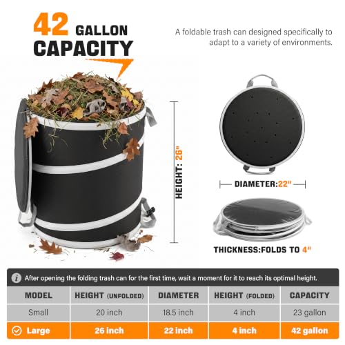 42 Gallon Collapsible Trash Can with Hard Bottom - size: 42 gallons