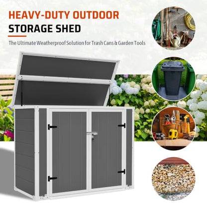 Outdoor Storage Shed Deck Box with Ramp and Lockable Lid - color: Gray - 56.10 X 28.90 X 43.90 Inch