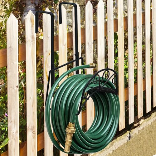 Garden Hose Holder for Outside Yard Hang Over the Door and Fence, Holds Up to 150Ft, Black - color: Black