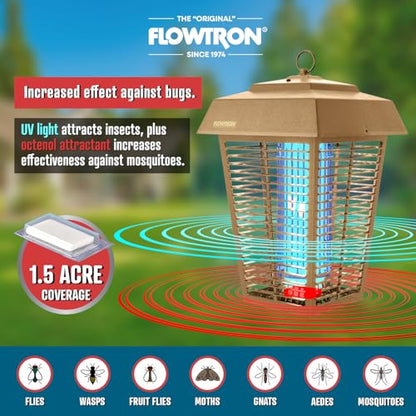 Flowtron Bug Zapper, 1.5 Acre Outdoor, Two 40W UV Bulb, 5600V Zap, Tan - color: Tan