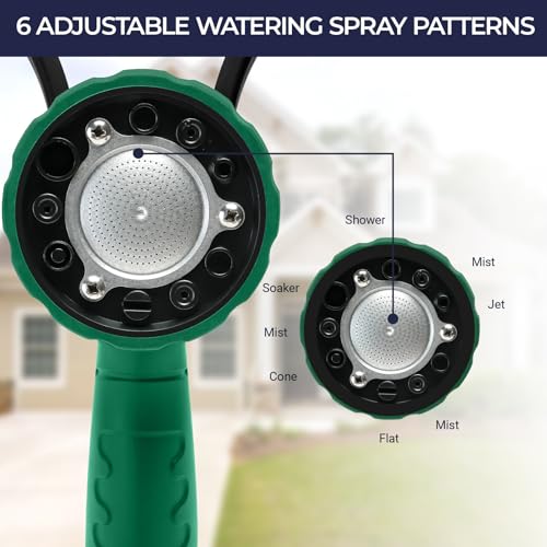 HugeDawn Garden Hose Nozzle, 6 Spray Patterns Heavy Duty Metal Water Nozzle with High Pressure for Watering, Cleaning, Washing (Green) - color: Green
