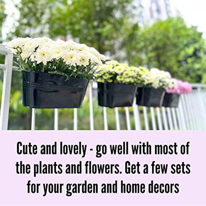 LaLaGreen Modern Rail Planter (9.8 in, 6 Pack) Black Metal Deck Buckets - size: 9.8" (25 cm) x 6 Pack