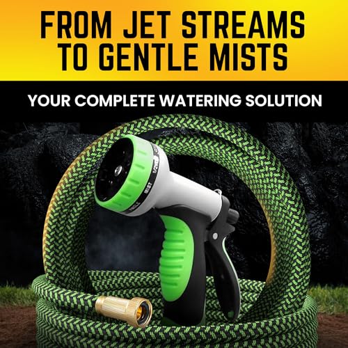 PowerFlow Metal Garden Hose, 50 Ft Non-Expandable Water Hose, Green - color: Green, size: 50 Feet