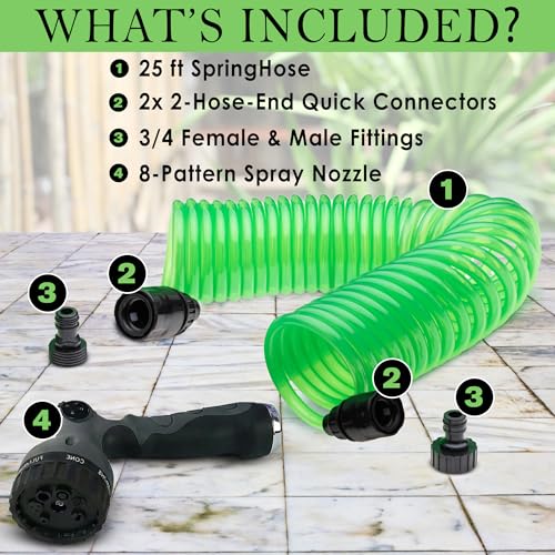 SpaceSaver Garden Hose w/Nozzle 3/8-in x 25-ft, Transparent Green - color: Green - with Nozzle