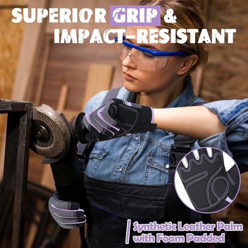 Work Gloves Women, Safety Work Gloves Touchscreen Working Glove for Mechanic, Gardening - color: Purple, size: Small