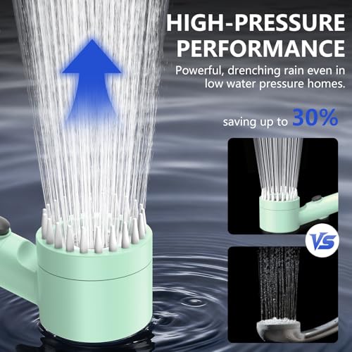 Filtered Shower Head with Handheld, High Pressure Water Flow and Multiple Spray Modes Shower Head with Filter, Power Wash for Hard Water, Showerhead with ON/OFF Switch for Pets Bath (Green) - color: Green