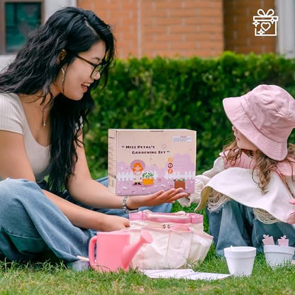 ROBOTIME Kids Gardening Set, 17PCS Kids Gardening Tools for Girls, Toddler Gardening Set with Hat, Apron, Gloves, Watering Can & Tool Bag – Outdoor Garden Toy Kit (Pink) - color: Pink