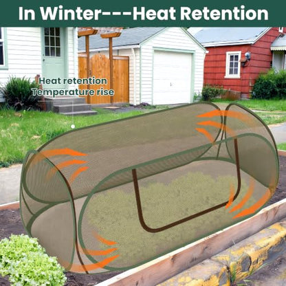 2 Pack Raised Garden Bed Covers, 45 x 22 x 17 in Pop Up Plant Covers for Frost Protection, Mesh Garden Bed Protector with Zipper for Vegetables & Seedlings, Birds & Small Animals, 16 Stakes