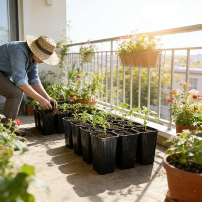 5Pcs Square Tree Pot with Drainage Holes Starting Pots for Indoor Outdoor Plastic Deep Nursery Treepots Seedling Flower Plant Contain ﻿ (5Pcs,12x25cm) - color: 5pcs,12x25cm