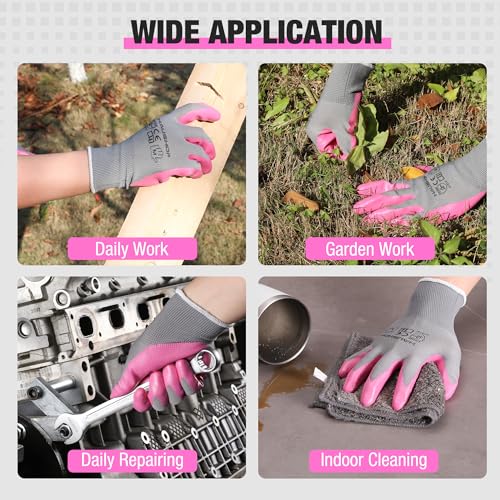 HAUSHOF 6 Pairs Garden Working Gloves for Women, Nitrile Coated, L - size: Large (Pack of 12)