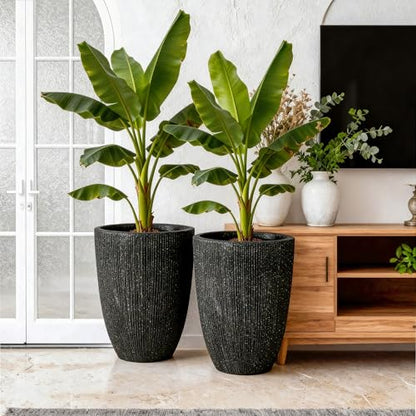 2-Pack 19" Black Resin Tall Round Planters with Fluted Texture - color: 19"h-black Fluted