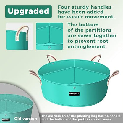 2 Pack 10 Gallon 3 Grids Plant Grow Bags for Vegetables, Flowers - size: 10 gallon