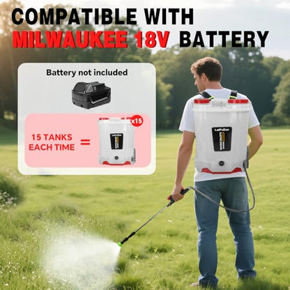 Battery Powered Backpack Sprayer 5.2 Gallon, Compatible with Milwaukee 18V, 100 PSI Electric Garden Sprayer with 18V 1.8Ah Battery & 4 Nozzles, for Weeding, Spraying & Cleaning