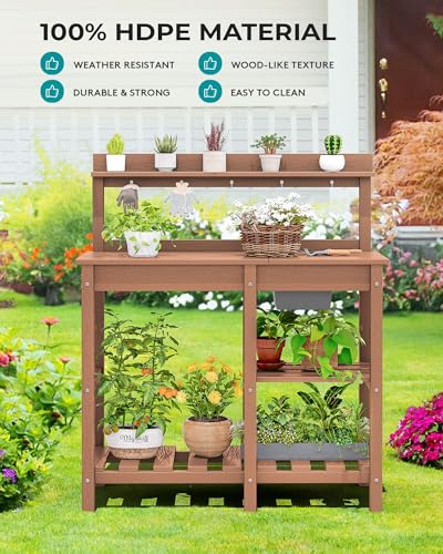 SERWALL Outdoor Potting Bench with Removable Sink,Gardening Table,Brown - color: Brown, size: Classic