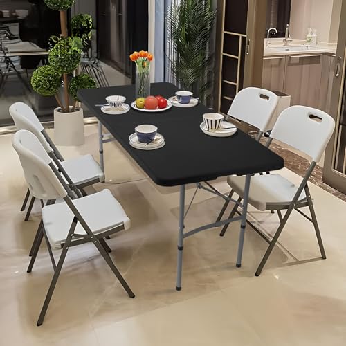 MoNiBloom 4Ft Folding Card Table, Picnic Cookout Table w/Handle, Black - color: Black