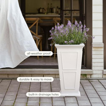 Veradek Brixton Series Planter - Tall Outdoor Planter with Shelf - color: White, size: 26 inch