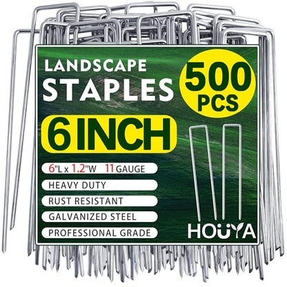 500 PCS Landscape Staples 6 Inch Galvanized Garden Stakes Garden Staples Pins Anti-Rust Ground Stakes for Weed Barrier, Irrigation Hose, Yard Lawn SOD, Landscape Fabric, Decor 6"L x1.2"W 500pcs - size: 500 Pcs x 6"