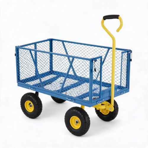 Garvee 1100LBS Steel Garden Cart, Heavy Duty Wagon with 10" Wheels - color: Blue