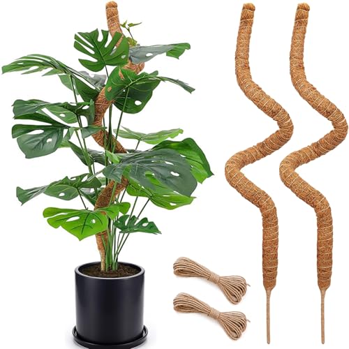 2 Pack 48'' Bendable Moss Pole for Monstera & Pothos - Tall Handmade Coco Coir Plant Support Stakes for Large Climbing Indoor Plants, Potted Houseplant Trellis Accessories - color: 2 × 48 Inch