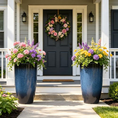 Autodaya 24" Large Tall Outdoor Planters Set of 2, Faux Ceramic Flower Pots - color: 23.8" Blue Gradient Cobalt Finish