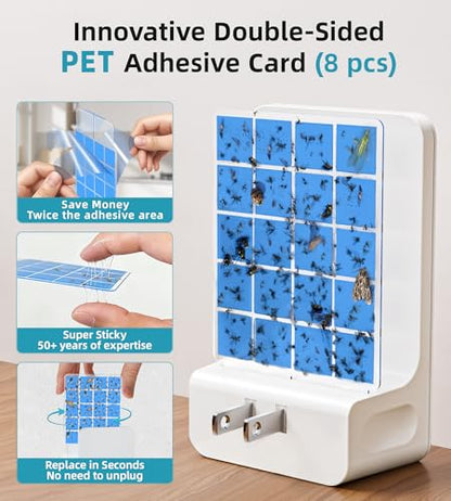 Advanced Double-Sided Indoor Fly Trap for Home, Plug-in 5-Way UV Light - size: 2 Device + 8 Refills
