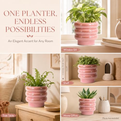 6 Inch Ceramic Plant Pots for Indoor Plants, Planter with Drainage - color: Pink, size: 6 Inch (Single)