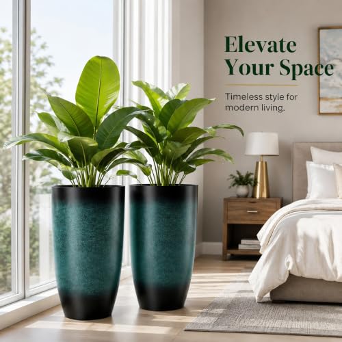 Autodaya 24" Tall Large Outdoor Planters for Plants Set of 2, Faux Ceramic - color: Gradient Turquoise-24"h
