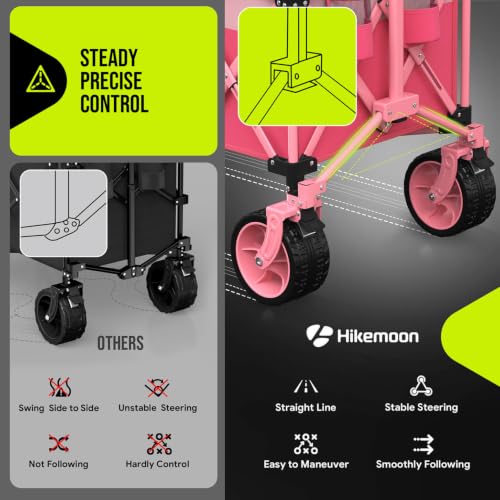 HIKEMOON 48'' Extra Large Collapsible Wagon with Big Wheels, 300L Pink - color: Pink