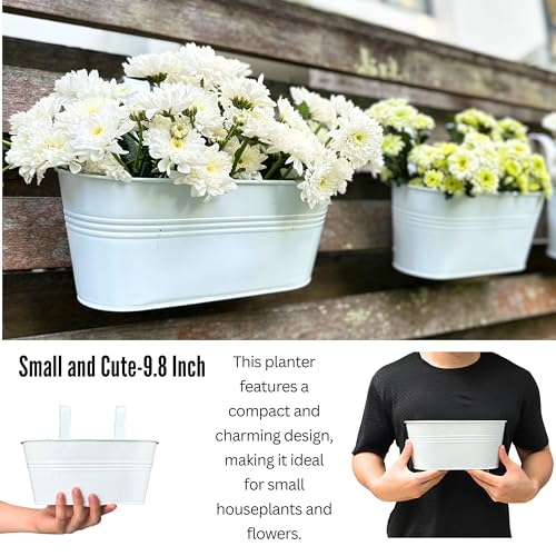 LaLaGreen Modern Rail Planter (9.8 in, 6 Pack) White Metal Deck Buckets - size: 9.8" (25 cm) x 6 Pack