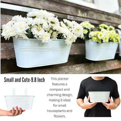 LaLaGreen Modern Rail Planter (9.8 in, 6 Pack) White Metal Deck Buckets - size: 9.8" (25 cm) x 6 Pack