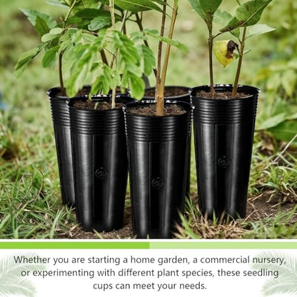 100 Pack Tall Tree Pot 11.8'' x 4.7'', Black Plastic Deep Nursery Pots, Soft Deep Seedling Pots for Seed Starting, Plant Starter Cups with Drainage Holes for Flowers, Cutting & Transplanting - size: 11.8'' X 4.7''
