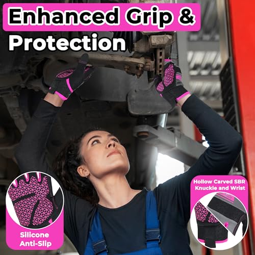 Work Gloves Women, Safety Work Gloves Touchscreen Working Glove for Mechanic, Gardening - color: Pink-upgraded, size: Small