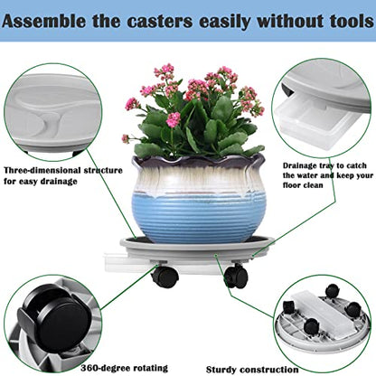4-pack 13" Plant Caddy with Wheels, Drainage Tray & Heavy-duty Casters - Large Rolling Plant Stand for Moving Heavy Pots, Indoor & Outdoor Use, Grey - color: Grey