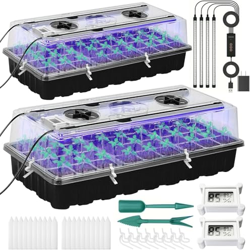 Seed Starter Tray with Grow Light,2 Pack 72 Cells Seed Starter Kit with Humidity Dome, Seed Starting Trays for Indoor Plant,Seedling Starter Trays for Germination - color: 2 Pack 72cell Black