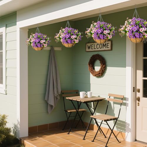 Artificial Hanging Flowers, UV Resistant, 12 Bundles, Pink Purple - color: Pink+purple