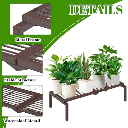 1 Tier Metal Plant Stand Indoor Outdoor, Potted Multiple Flower Pot Holder Rack Plant Shelf, Heavy Duty Planter Display Shelving for Patio Balcony Garden Living Room Decorative (Brown) - color: 1 Tier-Brown