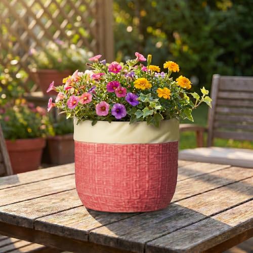 Ceramic Pots for Plants, 8 Inch Planter, Round Plant Pot, Red - color: Red, size: 8 Inch