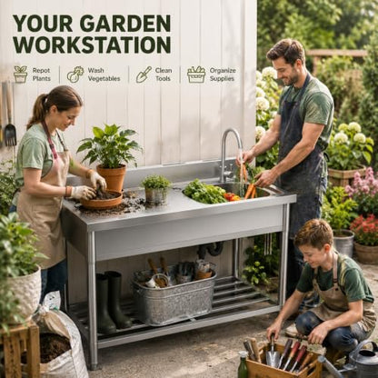 Potting Bench for Outdoor Garden, 47 Inch Stainless Steel Potting Table - size: 47 Inch