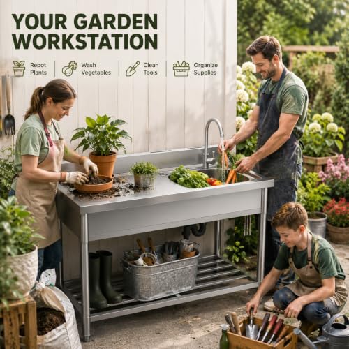 Potting Bench for Outdoor Garden, 47 Inch Stainless Steel Potting Table - size: 47 Inch