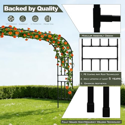 Square Tube Garden Arch Trellis, 10.5FT x 8.2FT Metal Arbor, Outdoor Trellis for Climbing Plants, Black - color: 126'' L/Black