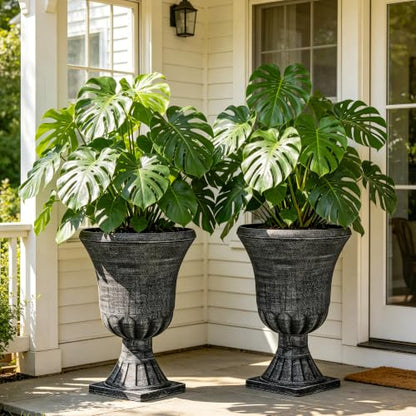 2-Pack 22" Washed Black Plastic Urn Planters with Drainage Holes - color: 22"h-washed Black
