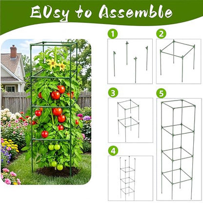 3 Pack Square Tomato Cages for Garden, 42 Inch Tall Heavy Duty Metal Tomato Plant Support Trellis, Adjustable Large Tomato Stakes for Outdoor Pots Climbing Plants, Vegetables, Cucumber - size: 42Inch