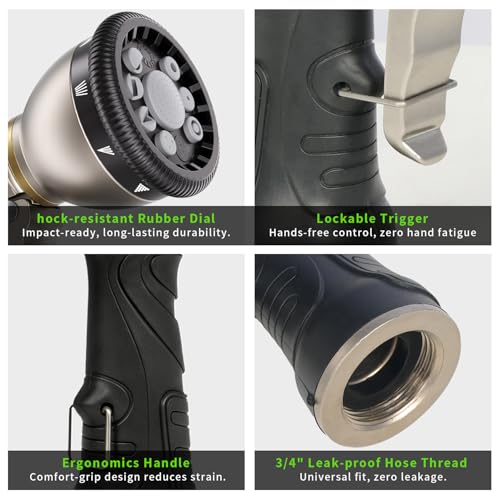 Besiter Garden Hose Nozzle Sprayer, Metal Water Hose Nozzle, High Pressure - color: Gray
