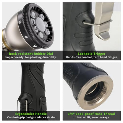 Besiter Garden Hose Nozzle Sprayer, Metal Water Hose Nozzle, High Pressure - color: Gray