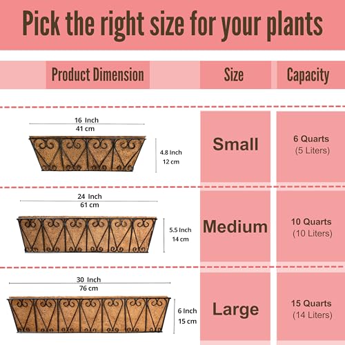 LaLaGreen Metal Wall Planter (16 in, 2 Pack) Black Coco Liner Flower Boxes - size: 16" (41cm)x2 Pack