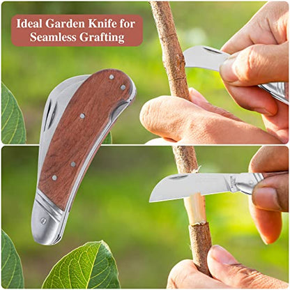 Bigger Double Blade Multi-Purpose Folding Garden Knife with Curved Hawkbill Blade – Perfect for Gardening, Camping & Gifts