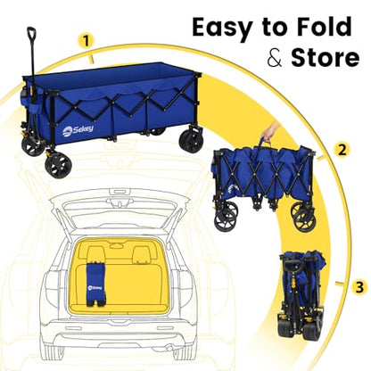Sekey 300L Extended Collapsible Wagon, 660 lb Capacity, 48 in Long - color: Royal Blue